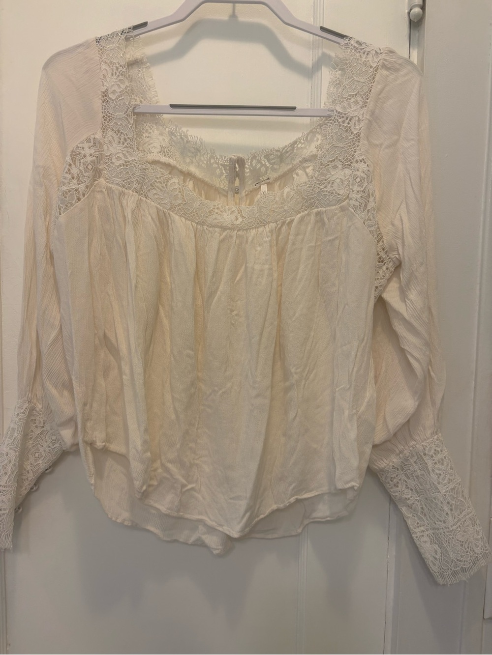 Free People Women’s Cream Lace Peasant Blouse